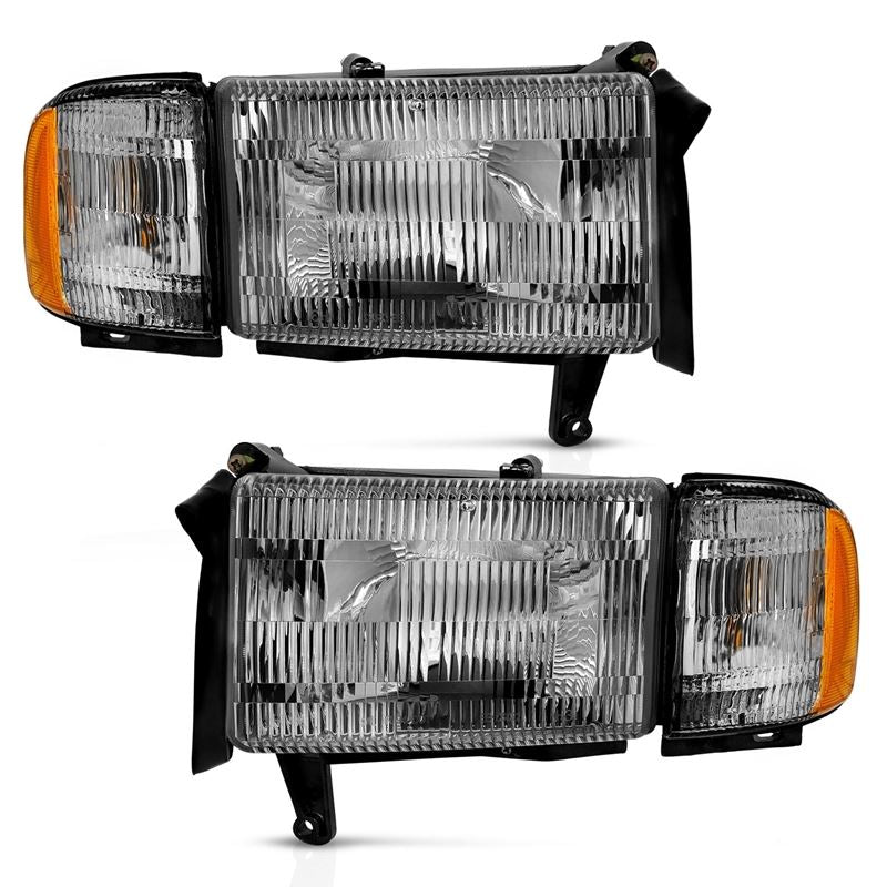 ANZO USA Crystal Headlight Set Clear Lens Chrome w/Amber Housing, w/Corner Lights OE Replacement (111456)