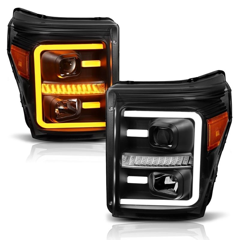 ANZO USA Projector Headlights w/Plank Style Switchback, Black w/Amber, Pair (111406)