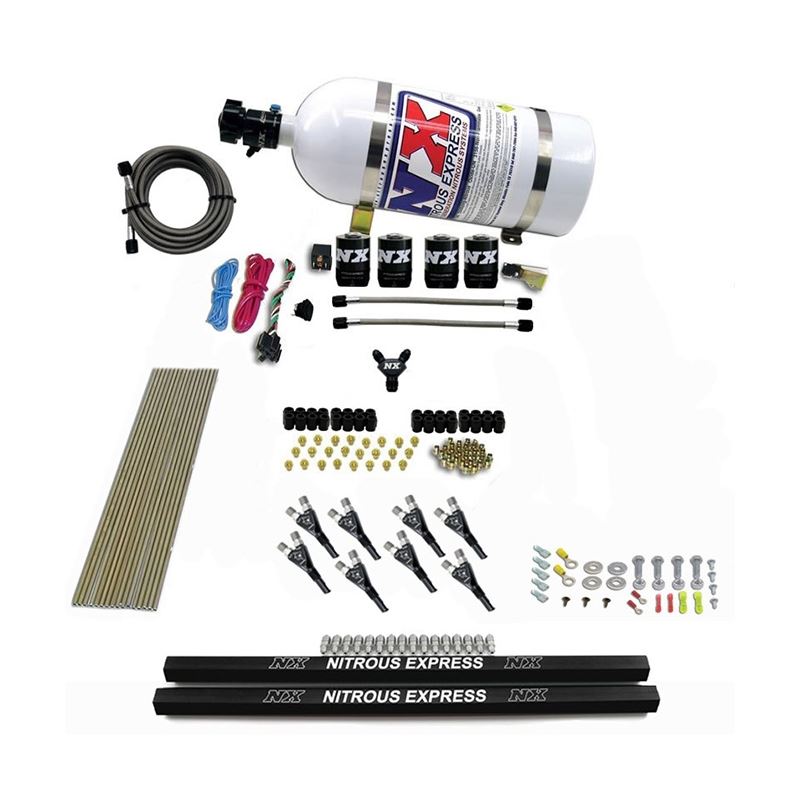 Nitrous Express Pro-Shk/Gas 4 Solenoids Nitrous Kit (200-600HP) w/Rails and 10lb Bottle (91006-10)