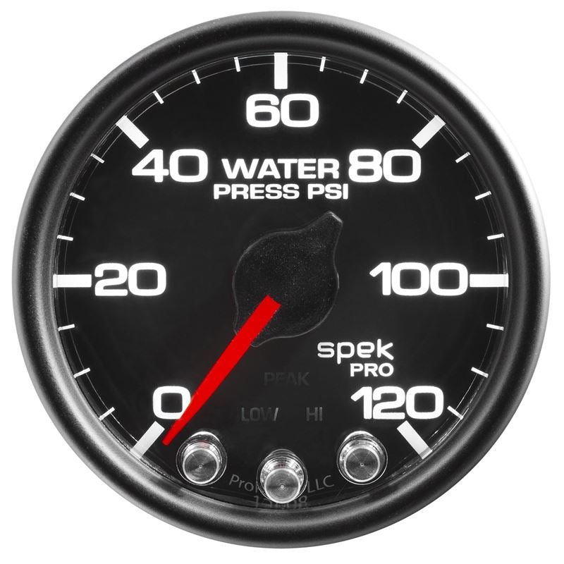 AutoMeter Spek-Pro Gauge Water Press 2 1/16in 120psi Stepper Motor W/Peak and Warn Blk/Blk (P34532)