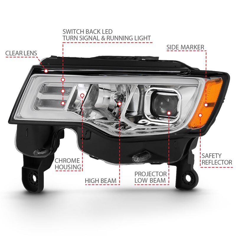 ANZO USA Projector Headlight Set w/Plank Style Switchback Chrome w/Amber Pair (111419)