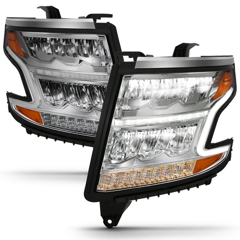 ANZO USA LED Crystal Headlight, w/Plank Style, Chrome Clear w/Sequential Amber, Pair, (111479)