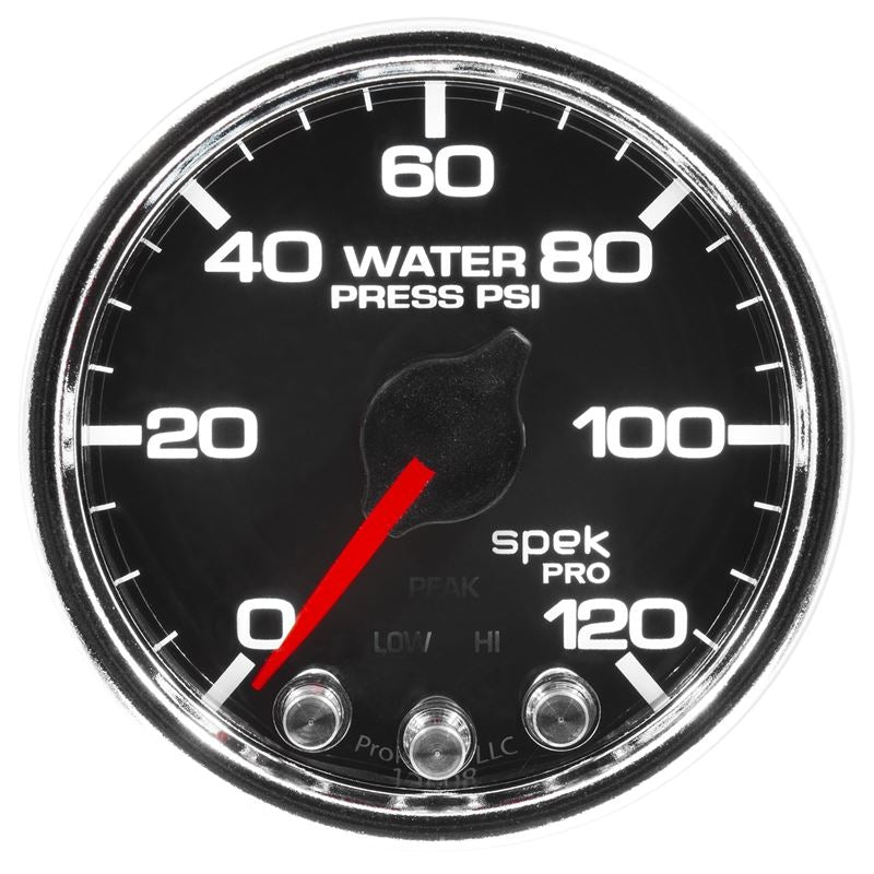 AutoMeter Spek-Pro Gauge Water Press 2 1/16in 120psi Stepper Motor W/Peak and Warn Blk/Chrm (P34531)