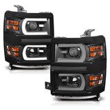 ANZO USA Projector Headlight Set w/Plank Style Switchback Black w/Amber Pair (111412)