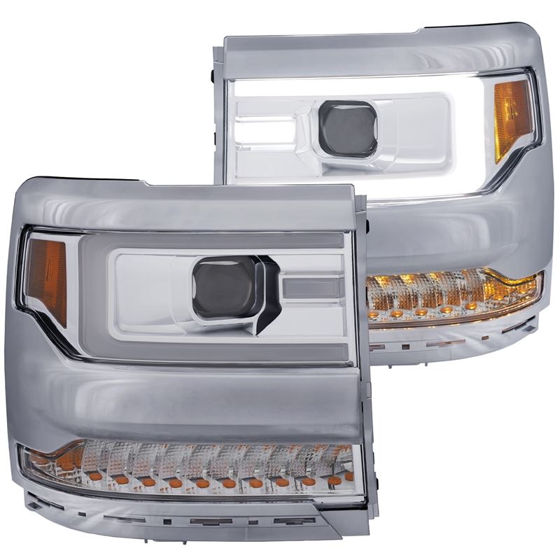 ANZO USA 16+ Chevy Silverado 1500 Projector Headlights Plank Style Chrome w/Amber/Sequential Turn Signal 1113 (111376)