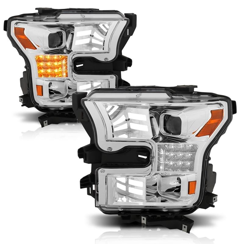 ANZO USA Projector Headlights w/Plank Style Design, Chrome w/Amber Sequential Turn Signal (111409)