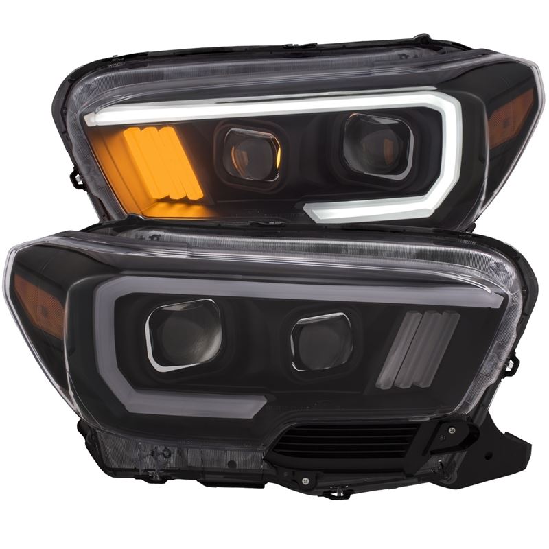 ANZO USA 2016-2017 Toyota Tacoma Projector Headlights w/ Plank Style Black w/ Amber (111377)