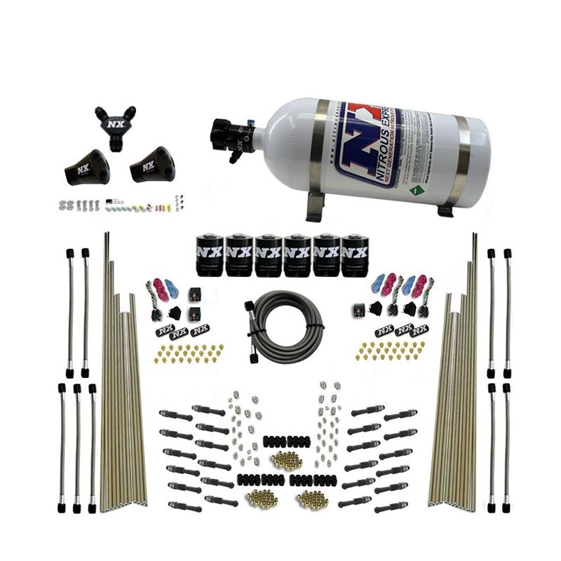 Nitrous Express 8 Cyl Dry Direct Port Three Stage 6 Solenoids Nitrous Kit (200-600HP) w/10lb Bottle (93206-10)