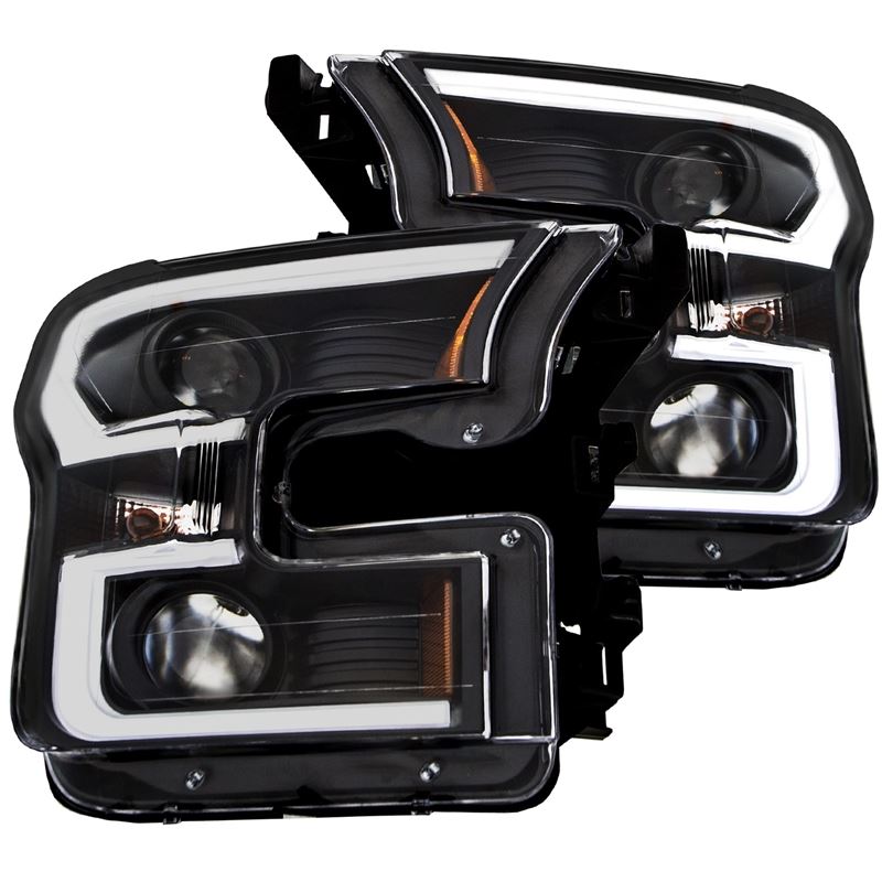 ANZO USA 2015-2016 Ford F-150 Projector Headlights w/ Plank Style Design Black w/ Amber (111347)