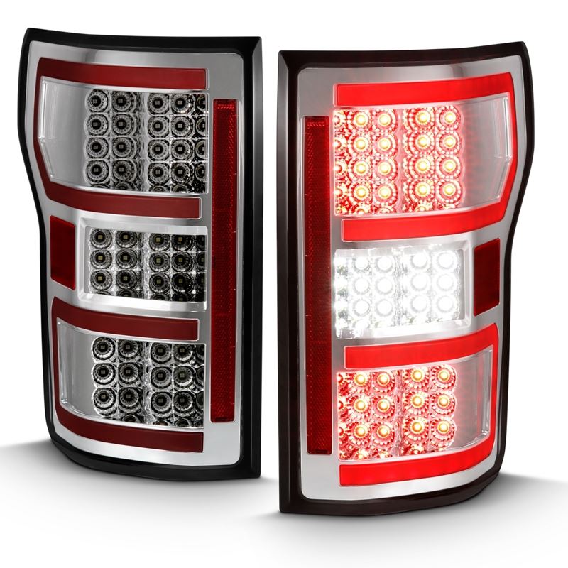 ANZO USA Tail Light Assembly, LED, Clear Lens, Chrome Housing, Red Light Bar, w/Sequential, (311316)