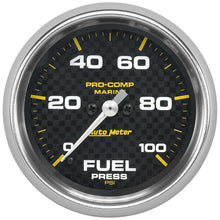 Load image into Gallery viewer, AutoMeter Marine Carbon Fiber 2-5/8in 100 PSI Digital Stepper Motor Fuel Pressure Gauge (200851-40)