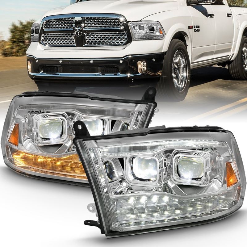 ANZO USA LED Projector Headlight w/Plank Style Switchback Chrome w/Amber Pair (111465)