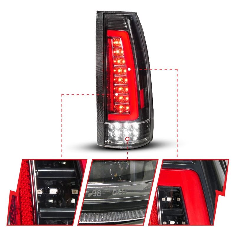 ANZO USA Full LED Light Tube Taillights Black Housing Clear Lens for 88-99 Chevy/GMC C/K1500/2500/3500 (311485)