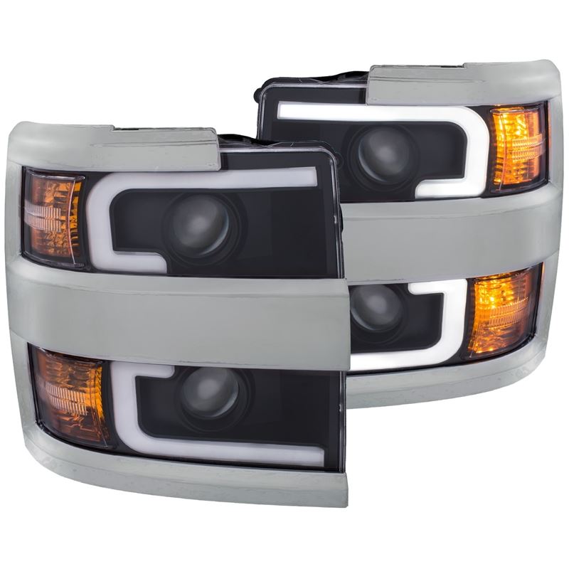 ANZO USA 2015-2016 Chevrolet Silverado Projector Headlights w/ Plank Style Design Black w/ Amber (111359)