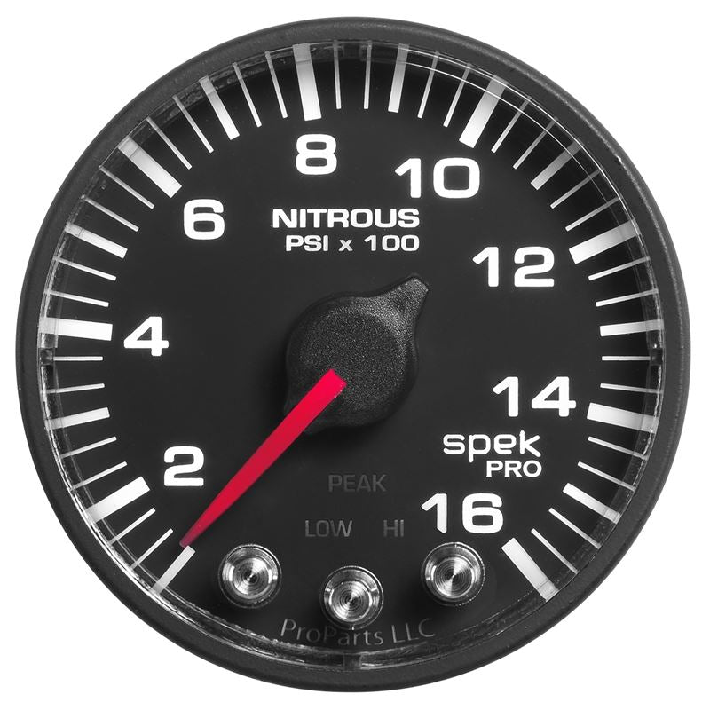 AutoMeter Spek-Pro Gauge Nitrous Press 2 1/16in 1600psi Stepper Motor W/Peak and Warn Blk/Blk (P320328)