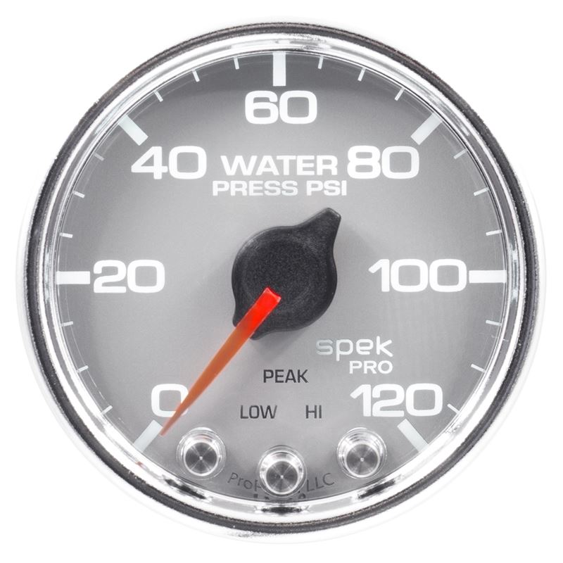 AutoMeter Spek-Pro Gauge Water Press 2 1/16in 120psi Stepper Motor W/Peak and Warn Slvr/Chrm (P34521)