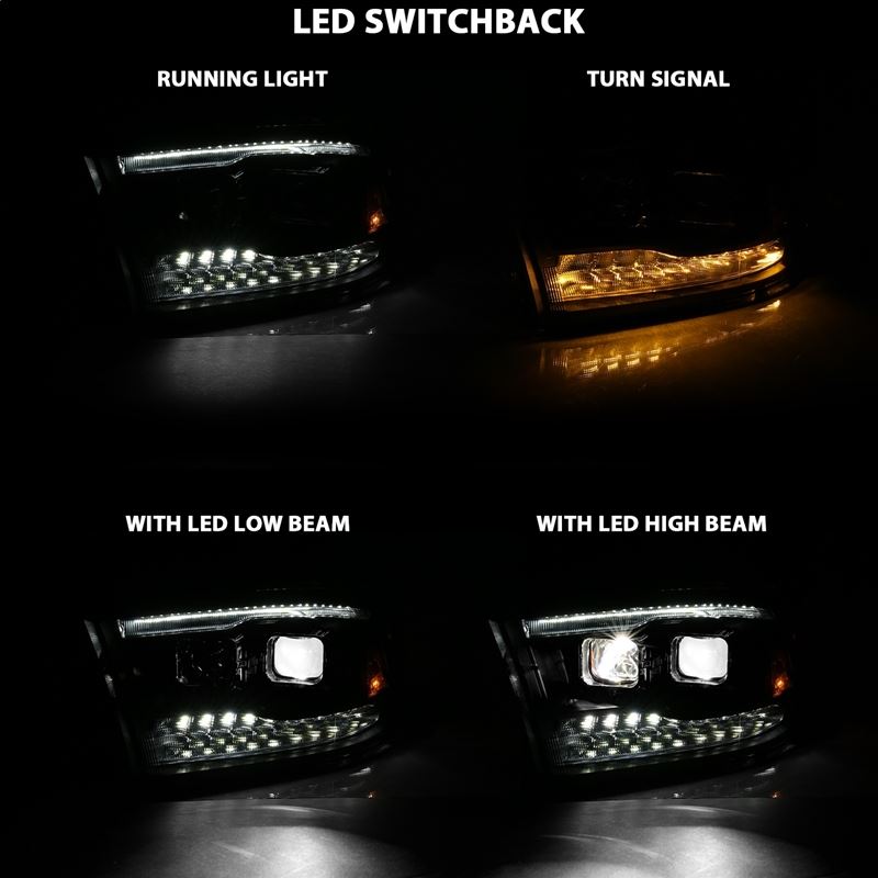 ANZO USA LED Projector Headlight w/Plank Style Switchback Black w/Amber Pair (111464)