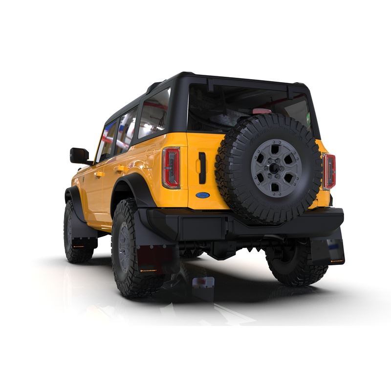 Rally Armor (Steel Bmpr + RR- NO Rptr/Sprt) Blk Mud Flap w/Cy Orange Logo for 21-22 Ford Bronco (MF85-RR-ST-COR)