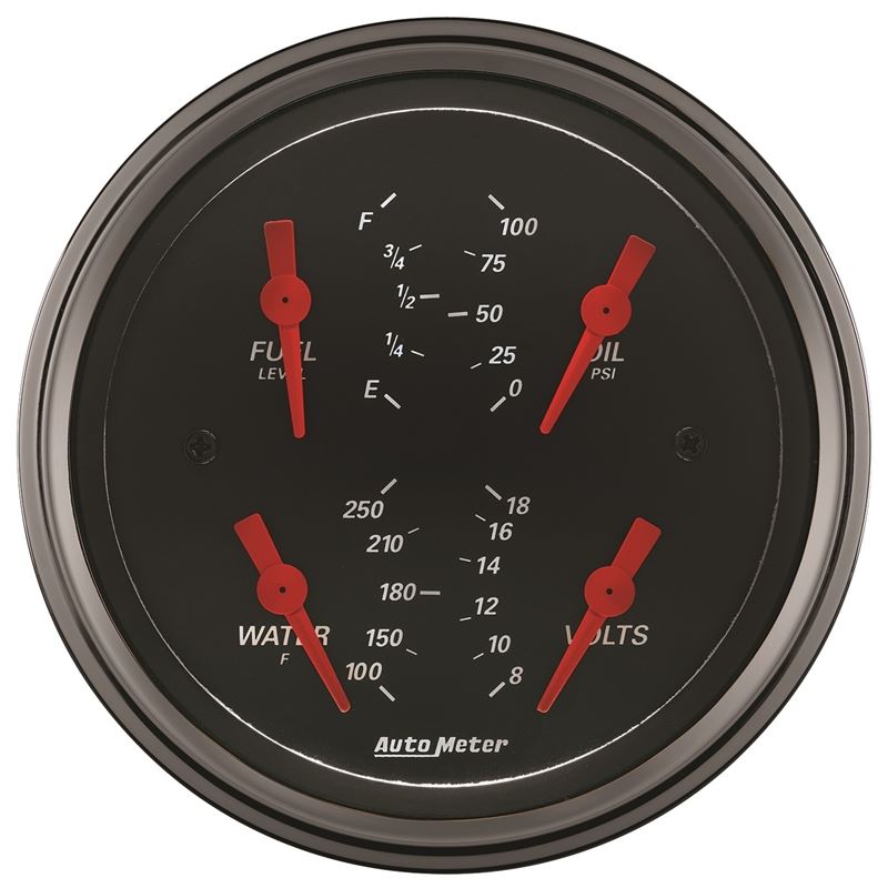 AutoMeter Designer Black 3.375in Quad Gauge - Fuel Level / Oil Pressure / Water Temp. / Voltmeter (1414)