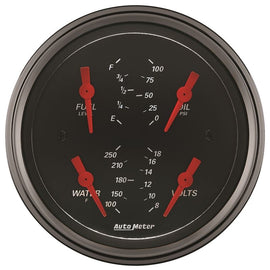 AutoMeter Designer Black 3.375in Quad Gauge - Fuel Level / Oil Pressure / Water Temp. / Voltmeter (1414)