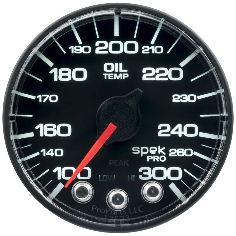 AutoMeter Spek-Pro Gauge Oil Temp 2 1/16in 300f Stepper Motor W/Peak and Warn Blk/Blk (P322324)