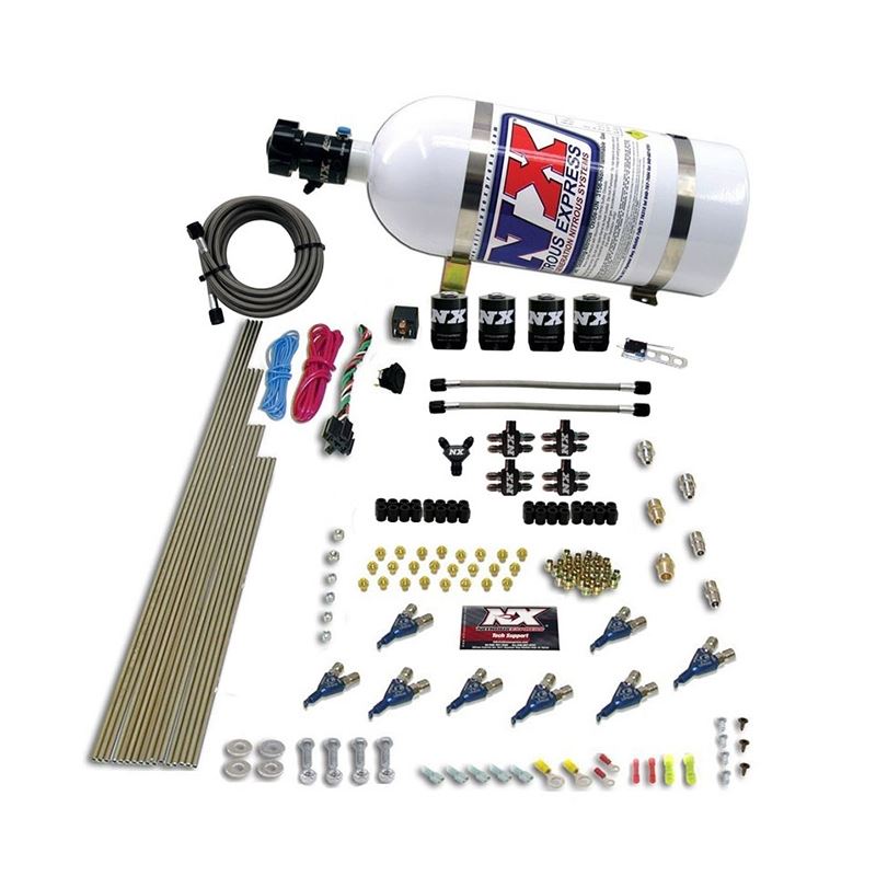 Nitrous Express 8 Cyl Piranha Direct Port 4 Solenoids Nitrous Kit (200-500HP EFI Jets) w/10lb Bottle (80001EFI-10)