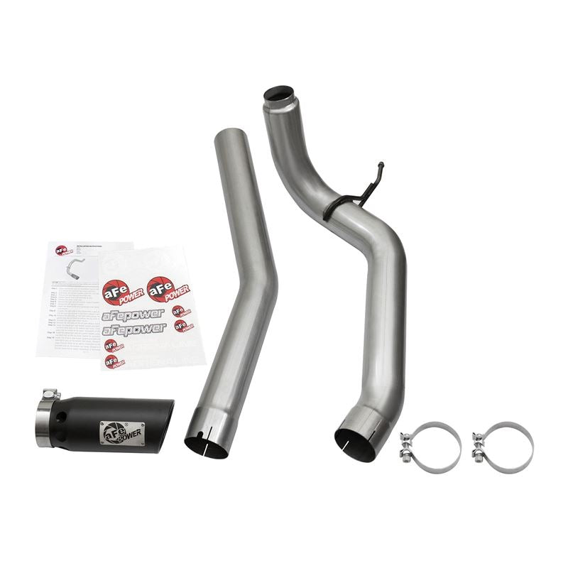 aFe Large Bore-HD 4 IN DPF-Back Stainless Steel Exhaust System w/Black Tip (49-46113-B)