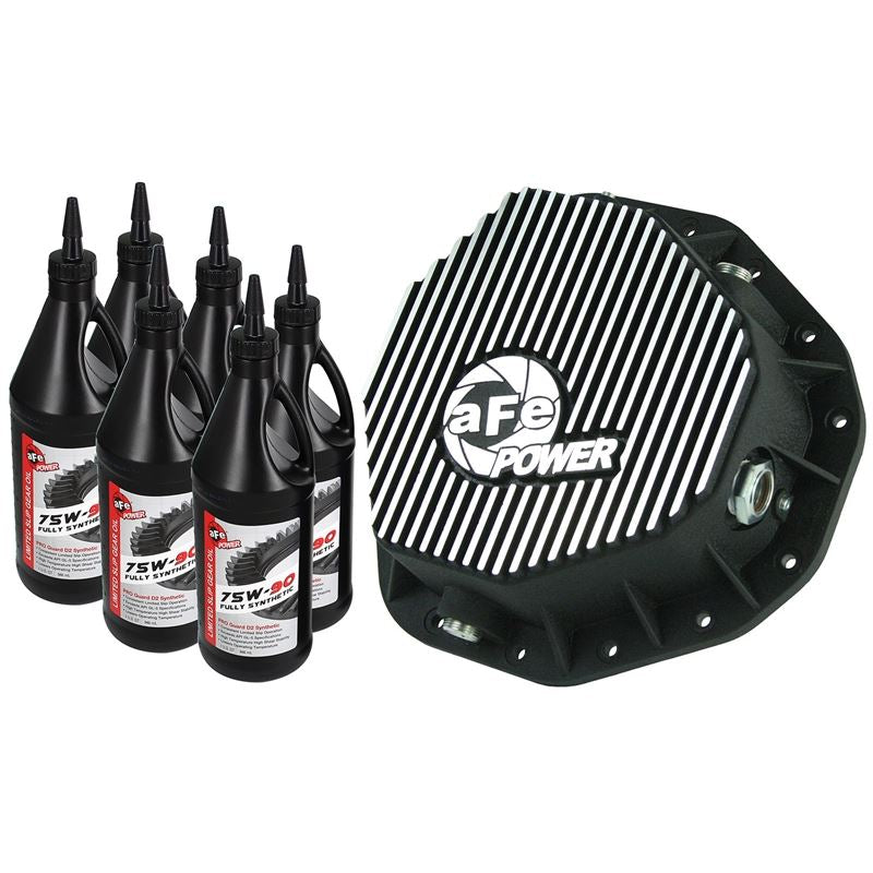 aFe Pro Series Rear Differential Cover Kit Black w/ Machined Fins and Gear Oil (46-70092-WL)