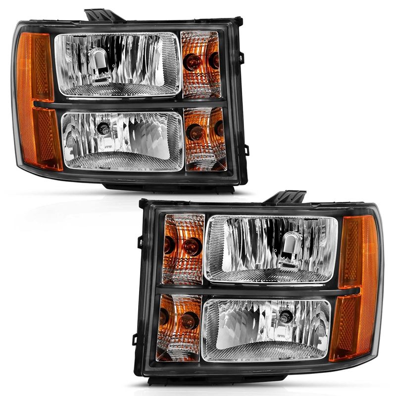 ANZO USA Crystal Headlight Set, Clear Lens, Black w/Amber Housing, Pair, (111430)