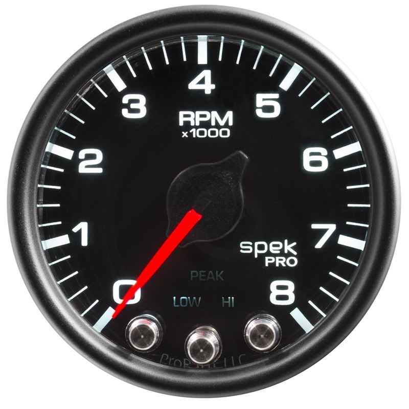 AutoMeter Spek-Pro Gauge Tach 2 1/16in 8K Rpm W/ Shift Light and Peak Mem Blk/Blk (P33432)