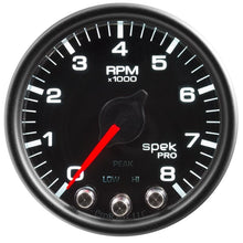 Load image into Gallery viewer, AutoMeter Spek-Pro Gauge Tach 2 1/16in 8K Rpm W/ Shift Light and Peak Mem Blk/Blk (P33432)