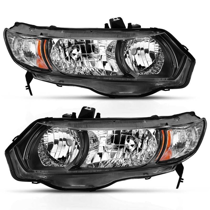 ANZO USA Crystal Headlight Set, Clear Lens, Black w/Amber Housing, Pair, OE Replacement, (121546)