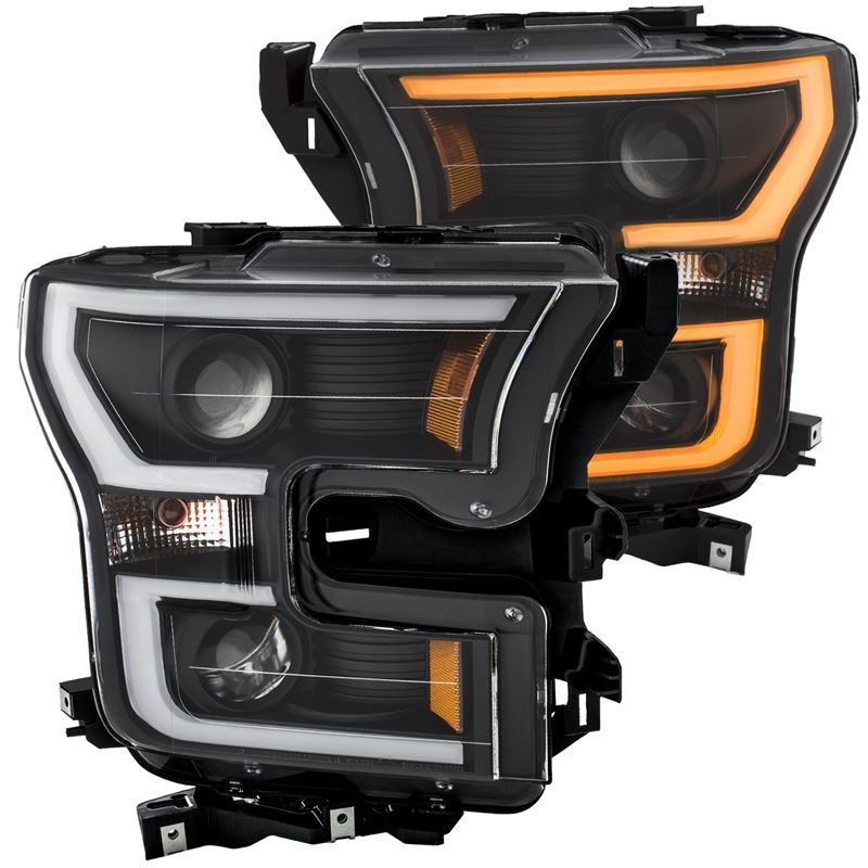 ANZO USA 2015-2016 Ford F-150 Projector Headlights w/ Plank Style Switchback Black w/ Amber (111357)