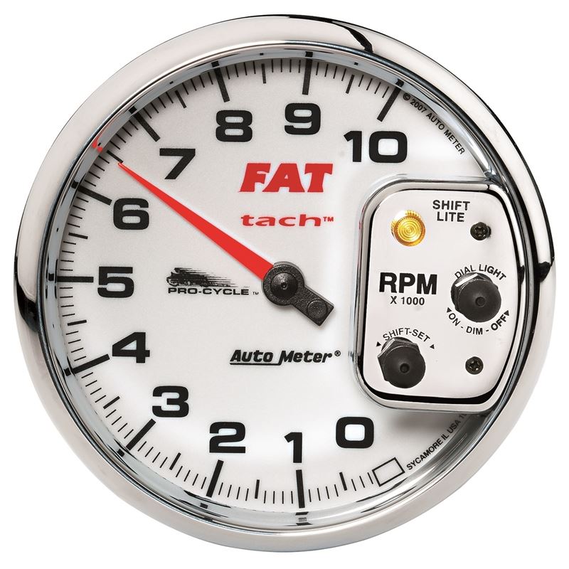 AutoMeter Pro-Cycle Gauge Tach 5in 10K Rpm Shift- Lite 2and4 Cylinder White Fat Tach (19265)