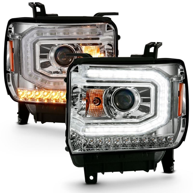 ANZO USA Projector Headlight Set, w/Plank Style Design, Chrome w/Amber Sequential Turn Signal, (111486)