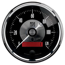 Load image into Gallery viewer, AutoMeter Prestige Series Black 3-3/8in 120mph Electric Programmable Speedometer w/LCD Odometer (2086)