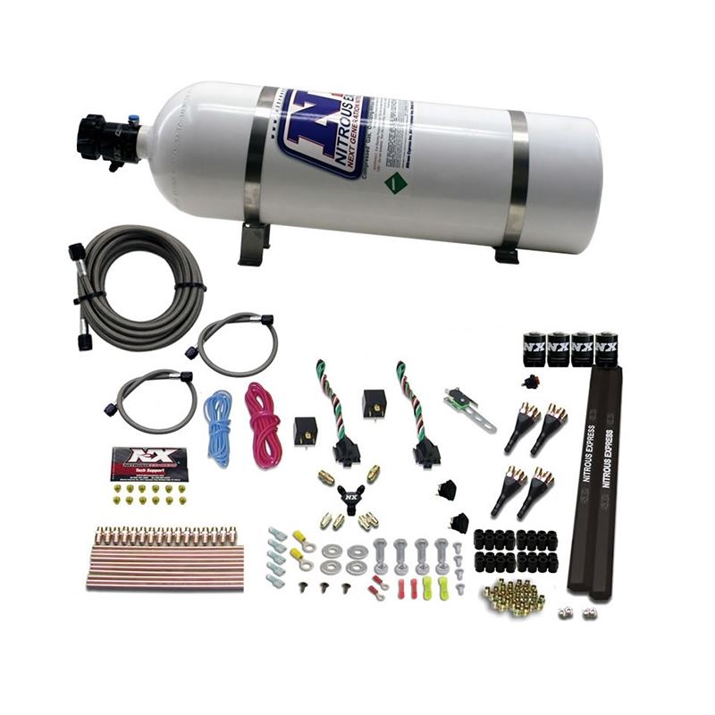 Nitrous Express 4 Cyl SX2 Nozzle Nitrous Kit (100-300HP x 2) w/15lb Bottle (90094-15)