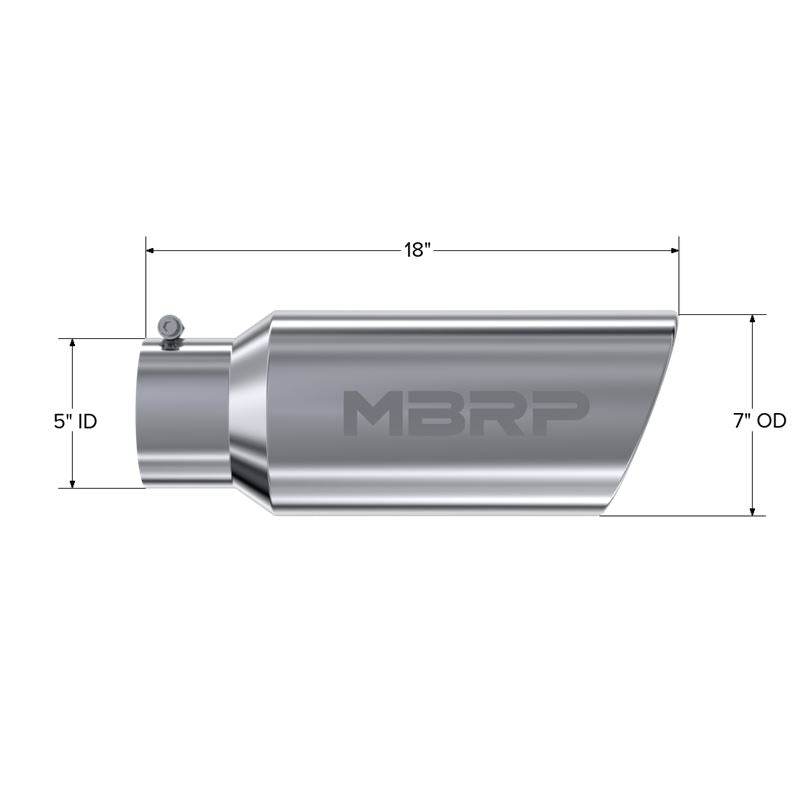 MBRP Exhaust Tip. 7in. O.D. Rolled End. 5in. let 18in. length. T304 (T5127)