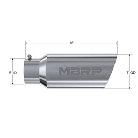 MBRP Exhaust Tip. 7in. O.D. Rolled End. 5in. let 18in. length. T304 (T5127)