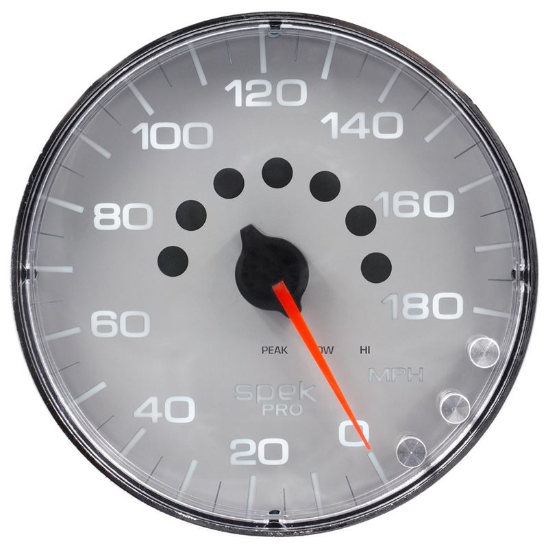 AutoMeter Spek-Pro Gauge Speedometer 5in 180 Mph Elec. Programmable Silver/Chrome (P230218)