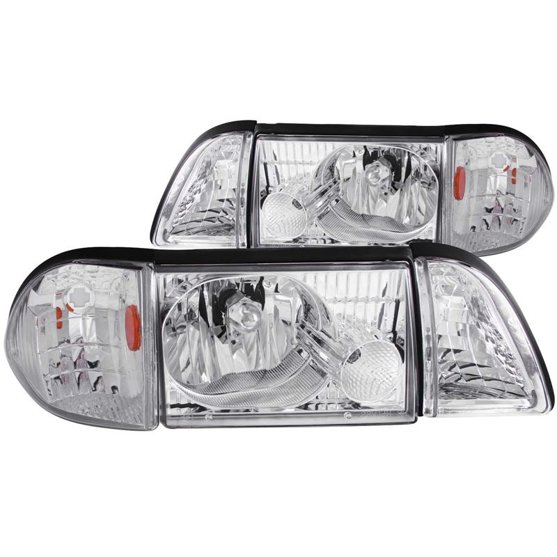 ANZO USA 1987-1993 Ford Mustang Crystal Headlights Chrome w/ Corner Lights 2pc (121195)