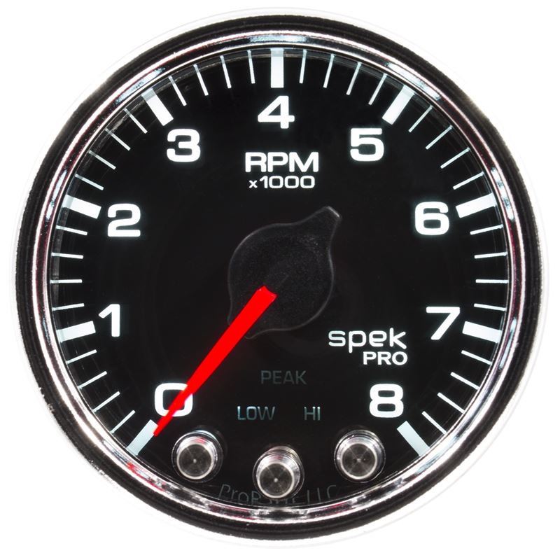 AutoMeter Spek-Pro Gauge Tach 2 1/16in 8K Rpm W/ Shift Light and Peak Mem Blk/Chrm (P33431)