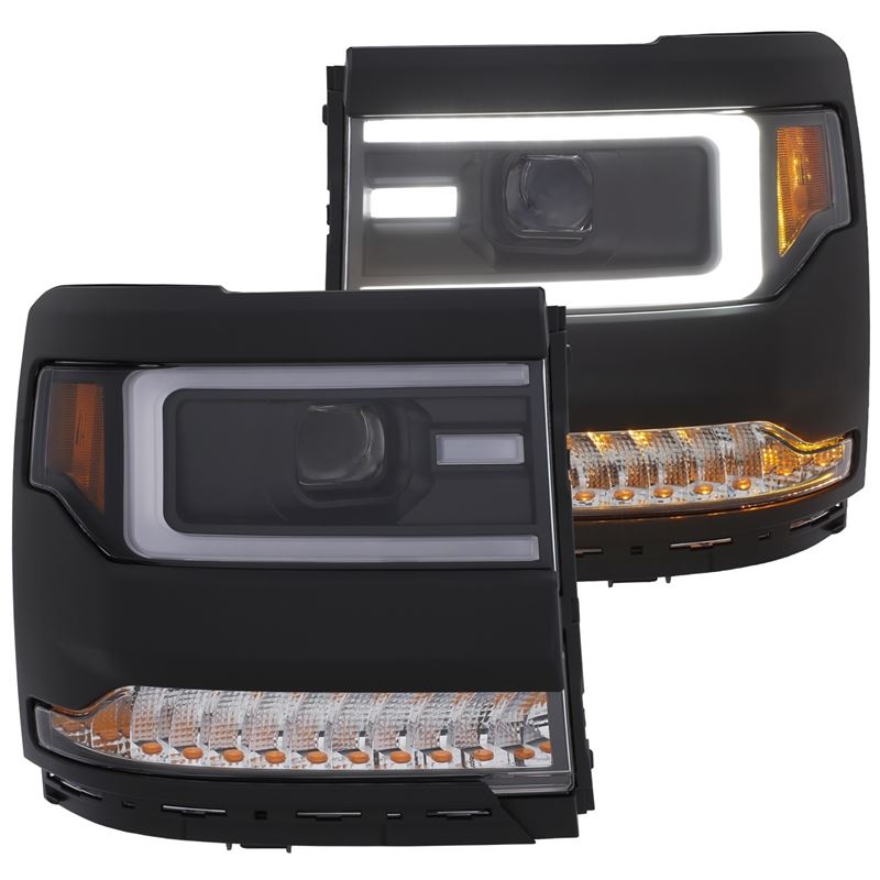 ANZO USA 16+ Chevy Silverado 1500 Projector Headlights Plank Style Black w/Amber/Sequential Turn Signal 11137 (111375)