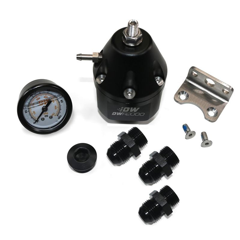 Deatschwerks DWR2000 AFPR + Pressure Gauge + 10AN & 8AN Fittings - Anodized Black (6-2000-FRB-108)