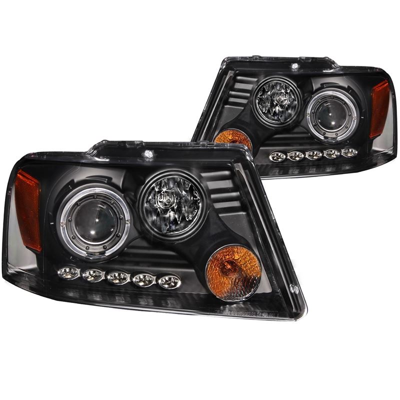 ANZO USA 2004-2008 Ford F-150 Projector Headlights w/ Halo and LED Black G2 (111204)