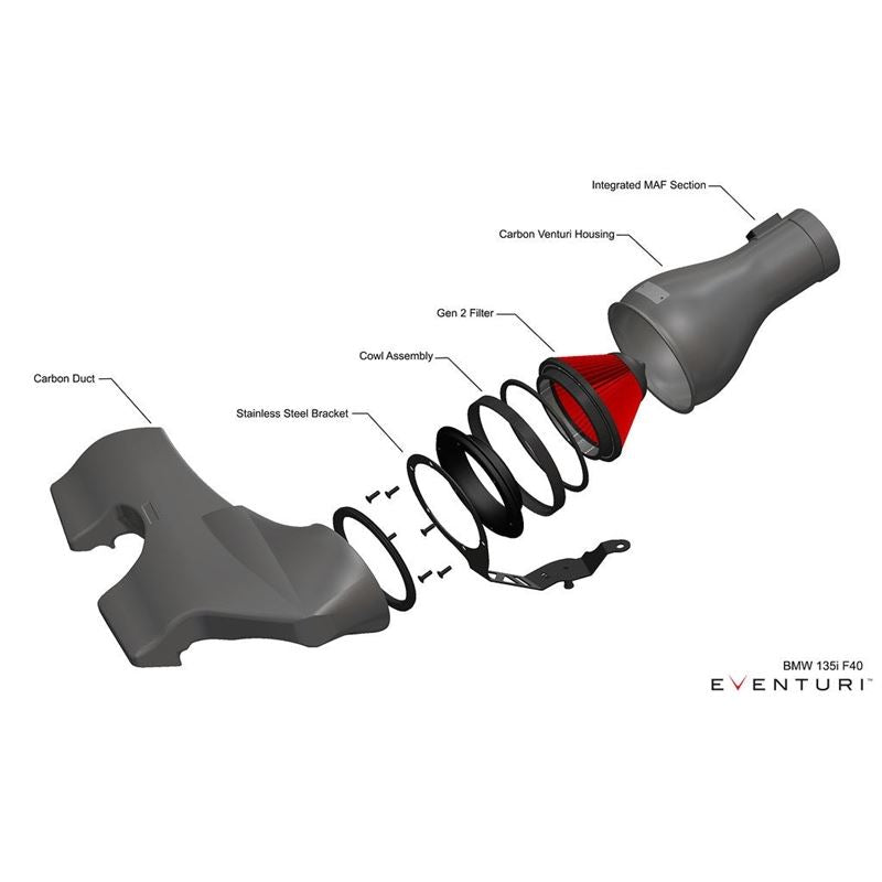 Eventuri BMW F40 M135i, F44 M235i, F39 X2 35i B48 Black Carbon Intake (EVE-F4XB48-CF-INT)