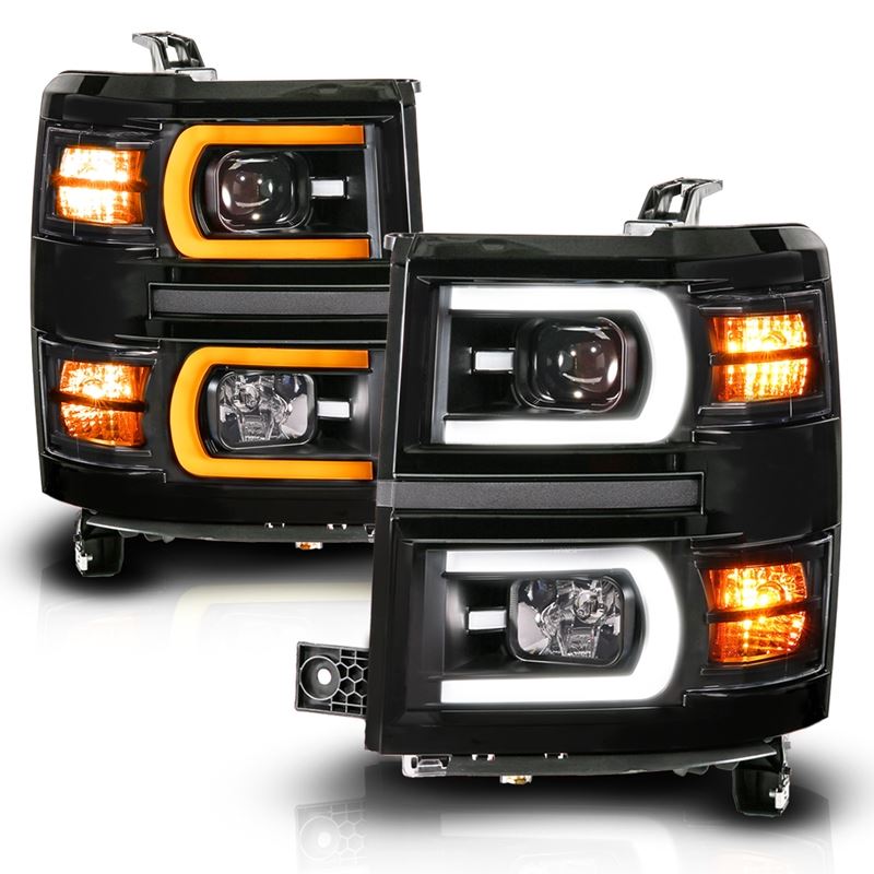 ANZO USA Black Dual Switchback+Sequential LED Tube Sq. Projector Headlights for 14-15 Chevy Silverado 1500 (111617)