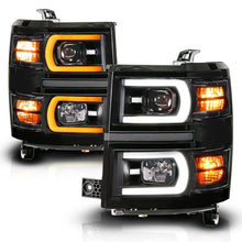 Load image into Gallery viewer, ANZO USA Black Dual Switchback+Sequential LED Tube Sq. Projector Headlights for 14-15 Chevy Silverado 1500 (111617)