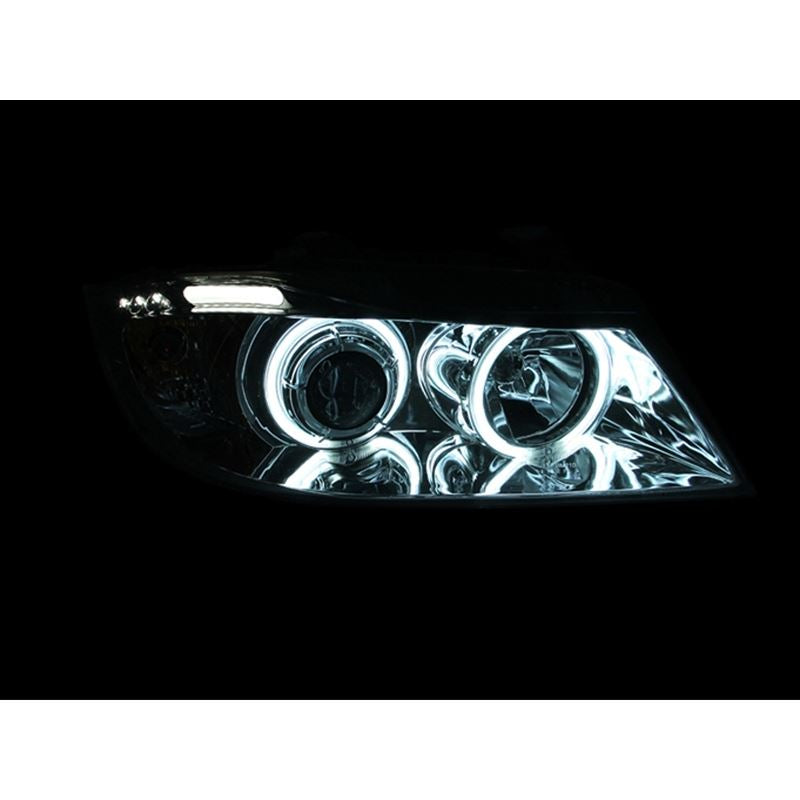 ANZO USA 2006-2008 BMW 3 Series E90-E91 Projector Headlights w/ Halo w/ LED Bar Chrome (CCFL) (121336)