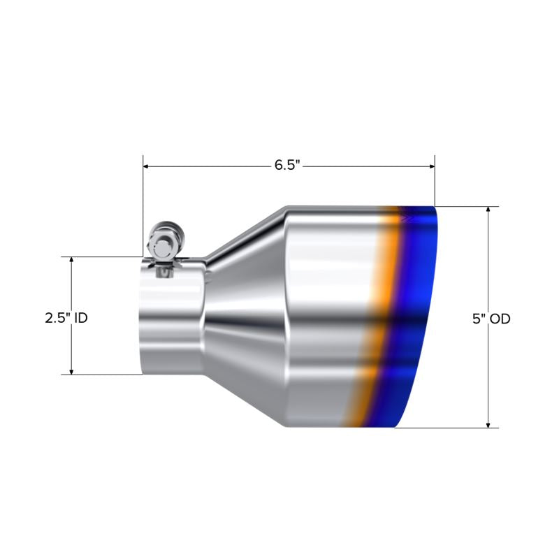 MBRP Exhaust Tip. 5in. OD Out. 2.5in. ID. 6.5in Length. Single Wall. BE T304 (T5190BE)